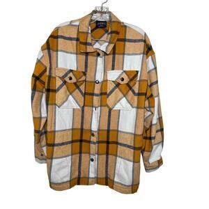 HFX Womens Plaid Shirt Jacket Shacket Relaxed Fit Front Snap Closure Size M